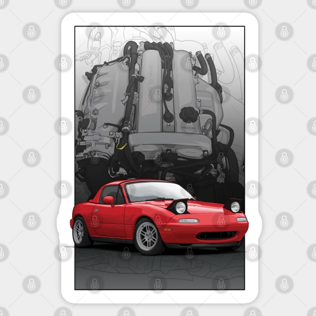 Mx5 / Miata NA with engine background Sticker by ArtyMotive